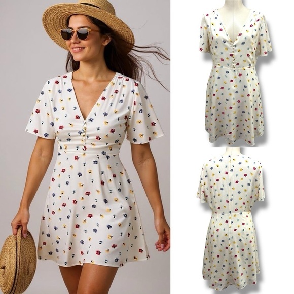 Madewell Dresses & Skirts - 197 Madewell | EUC Ivory Floral Cap‑Sleeve Button‑Front Midi Dress (Size 2)